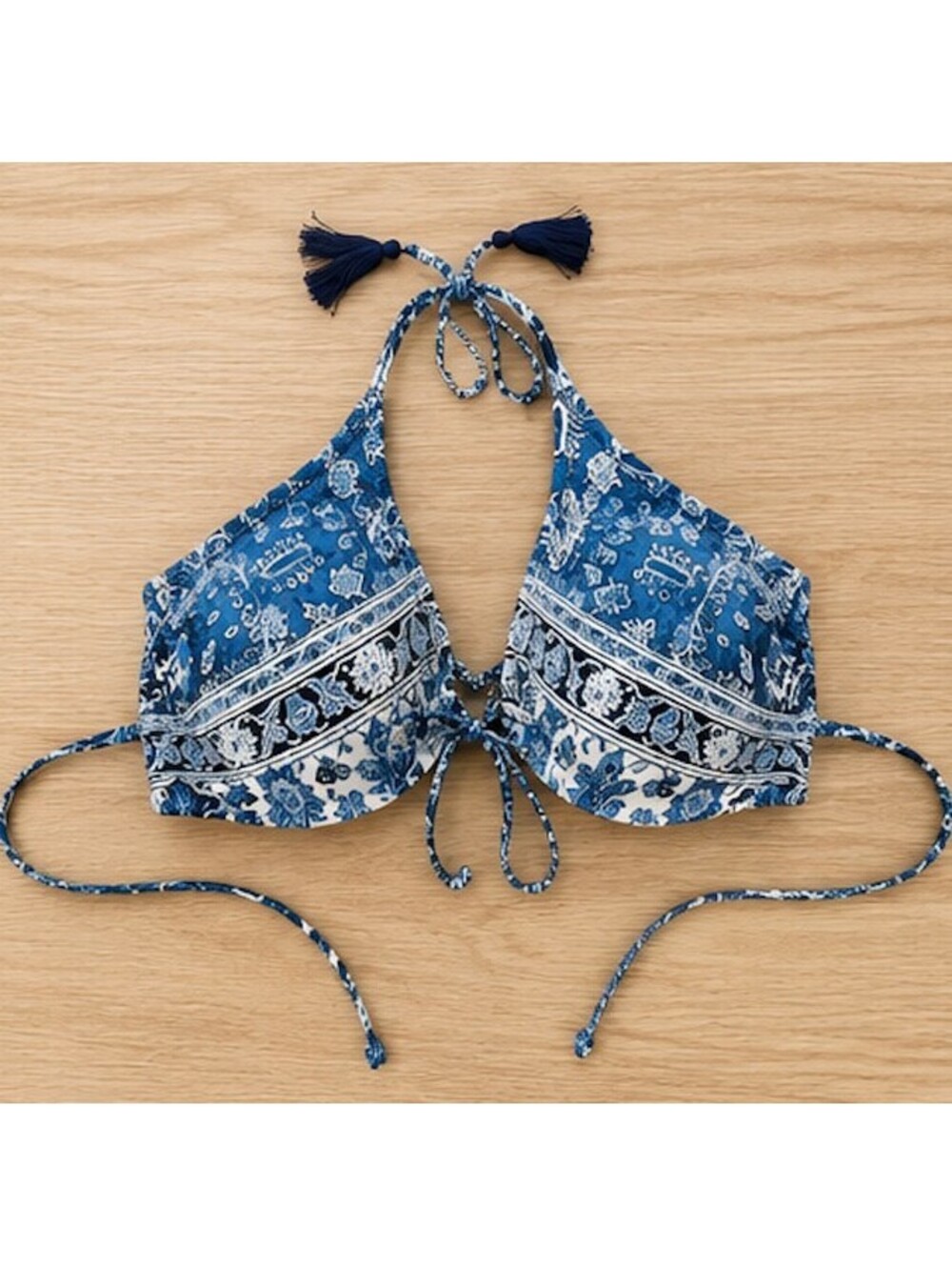 Xhilaration Blue Paisley Print Halter Bikini Top Size S